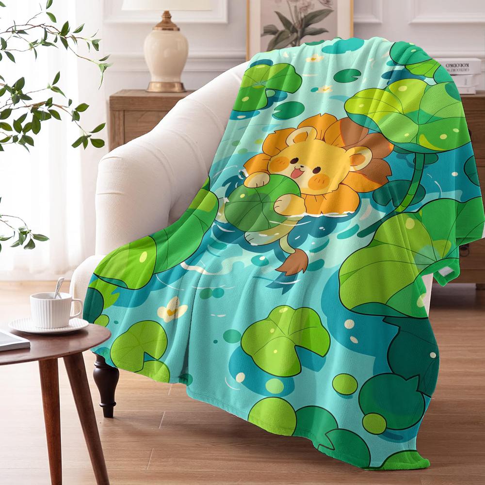 Animals in Lotus Pond Throw Soft Flannel AC Blanket Lightweight Summer Nap Throw Cozy  Blanket for Sofa Bed Travel Home 100cmx150cm