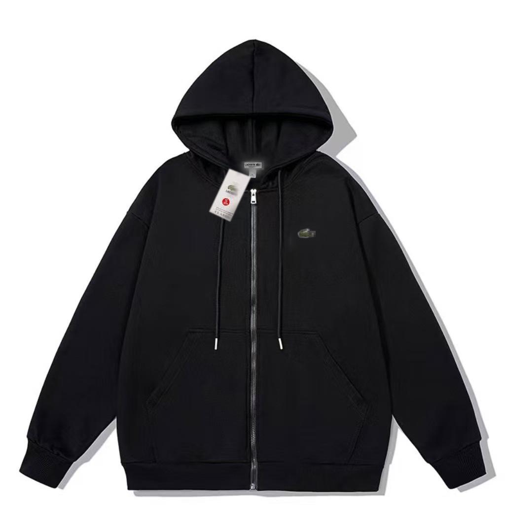 Men's Autumn/Winter Embroidered Crocodile Hoodie - New Style Loose Fit Zip-Up Cardigan with Hood, Long Sleeves, and Plain Color Design.