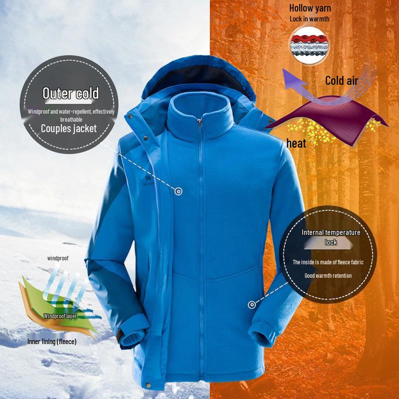 Unisex Drei-in-Eins Winddichte Winterjacke: Atmungsaktive, Abnehmbare, Warme, Vielseitige Bergsteigerjacke für Paare.