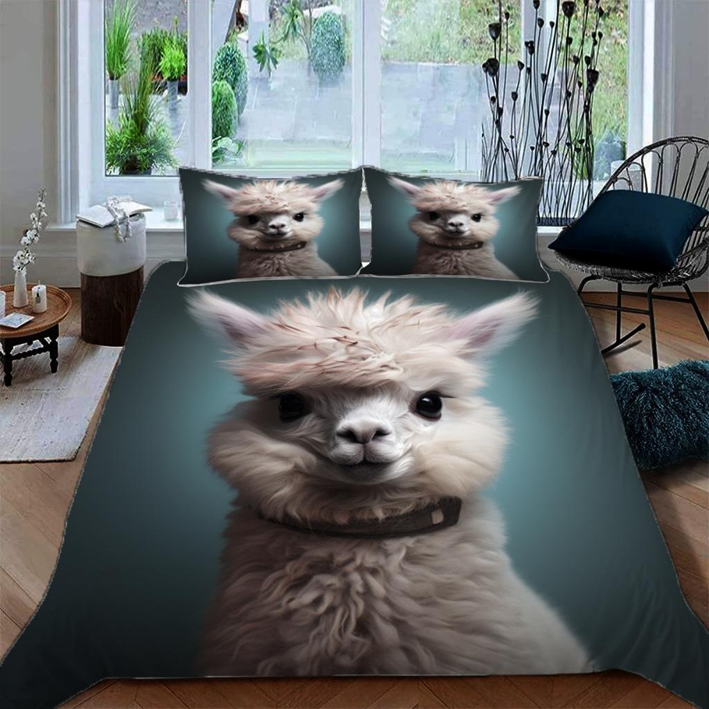 Fun Alpaca Printed Bed Three-Piece Set, Bedding, Digital Printed Bedding