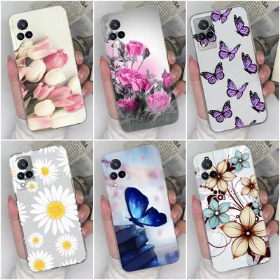 Vivo U10 U20 V11 V15 V17 Pro S1 S10 S12 S15 S16 Pro V21 V27 Moda Kelebek Çiçek Koruyucu Şeffaf Yumuşak Silikon TPU Vivo Tampon için