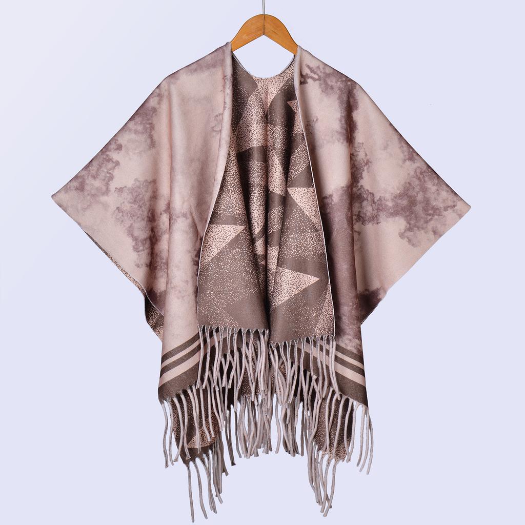 New National Style Ink Double-sided Thickened Shawl with Women's Autumn and Winter Retro High-end Photo Shawl Large Cape