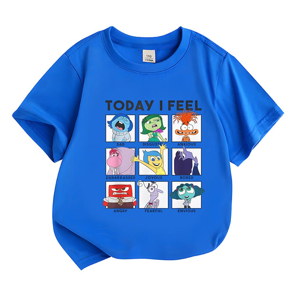 Oggi mi sento Inside Out 2 Magliette Bambini Pieni di Emozioni Salute Mentale Cotone Manica Corta per Ragazzi/Ragazze Cartoni Animati Anime Magliette