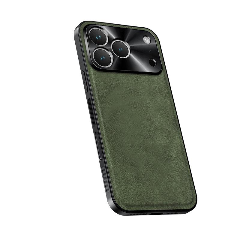 Applicable to iPhone17ProMax metal lens magnetic suction mobile phone case leather pattern Apple 16Pro anti-drop protective case