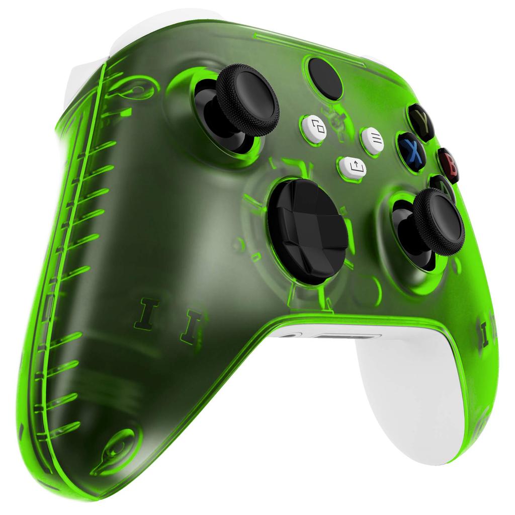 eXtremeRate Side Rail Grip Shell for Xbox Core Wireless Clear Black Replacement Front Housing Cover Handle Faceplate for Xbox Series X S Controllers