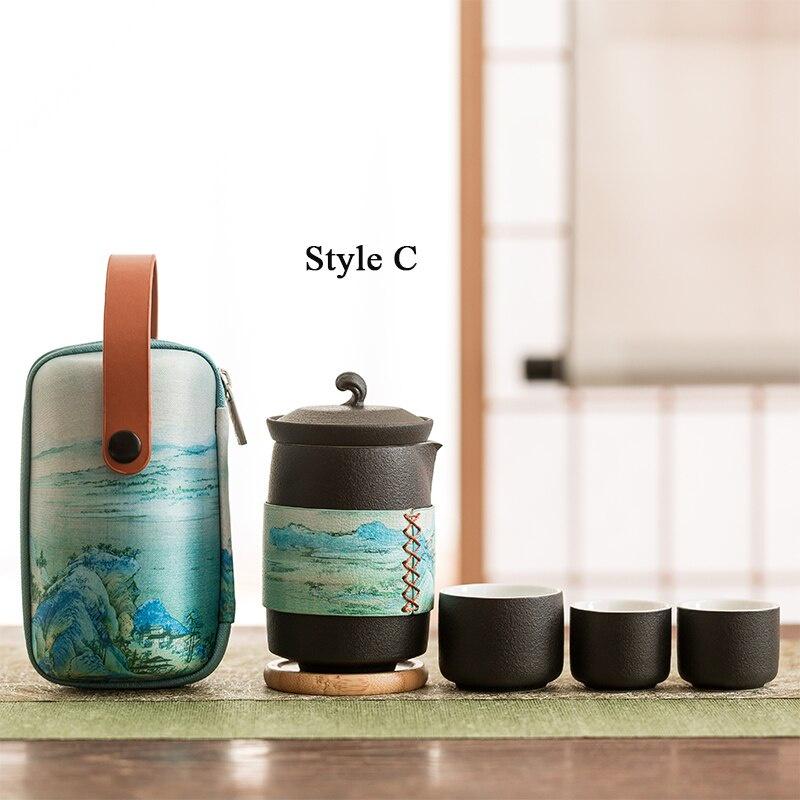 Qianlijiangshan Portable Kung Fu Tea Set Ceramic Quick Tea Cup One Pot Three Cups