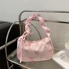 Gentle and sweet flower canvas bag women's new drawstring shoulder bag high value floral bow armpit bag