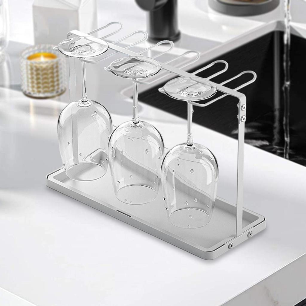 Soporte Metálico para Copas de Vino Escurridor Bandeja de Goteo para Cristalería Almacenamiento Colgante para Copas