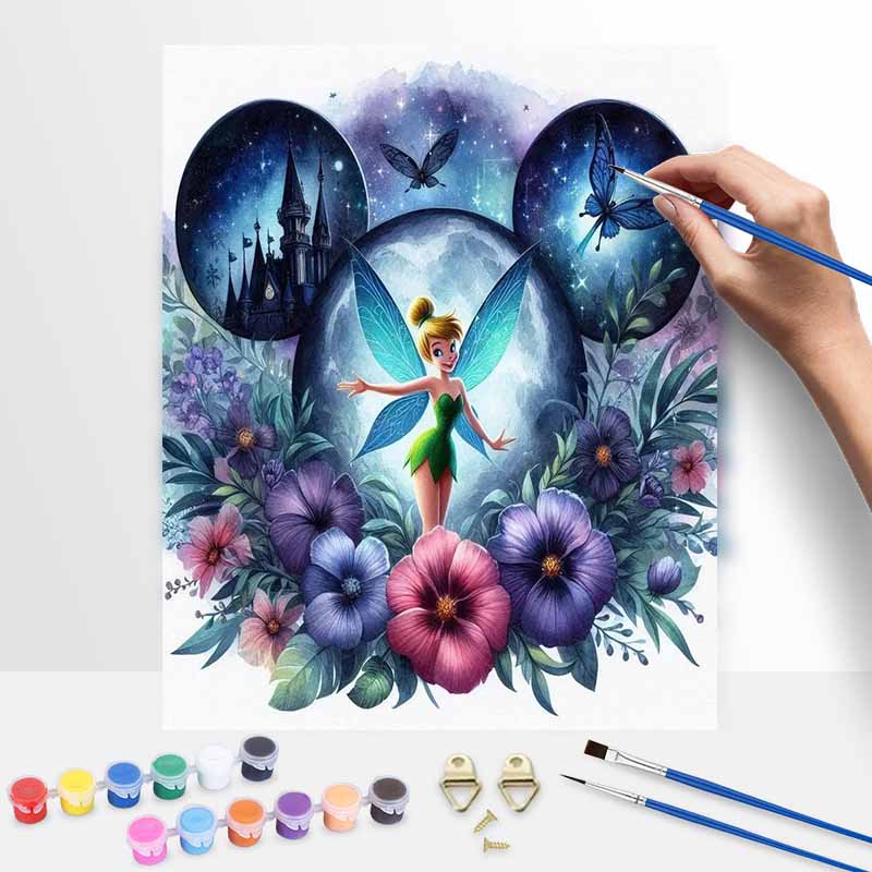 Disney DIY Oil Painting Kits Tinkerbell Floral Hand Painting Home Decor Craft Gift Ideas Canvas Art Wall Decor Personalized Set Wall Art