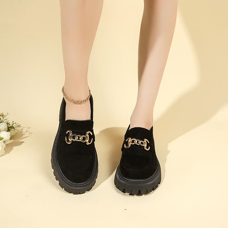 Fashion 2024 Autumn High Quality Women Shoes Light Comfort Flas Platform Shoes Metal Buckle Casual Mother Shoes Wedge Women Loafers