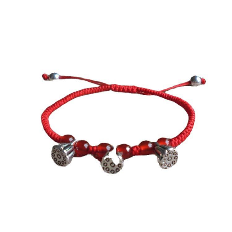 King Kong Knot Lotus Pod Bracelet: Versatile Red Hand Rope Gift for Women