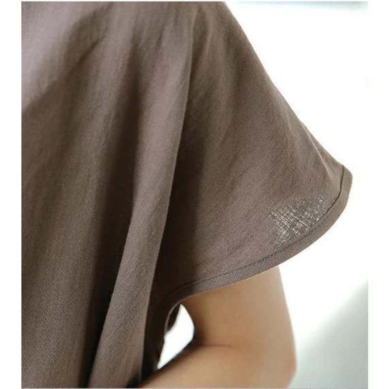 Women's Loose Fitting Pullover Short Sleeved Cotton and Linen Dress