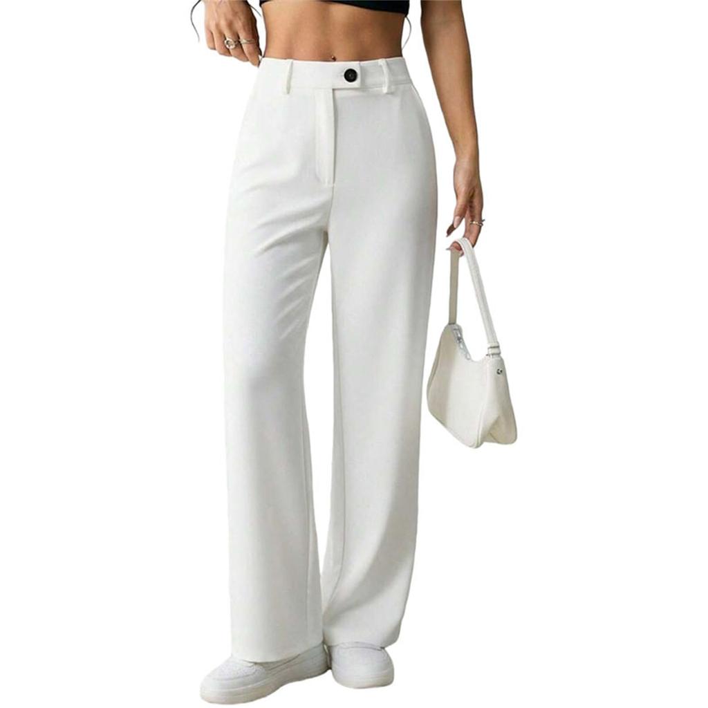 Women's High Waist Straight Leg Pants, Comfortable Casual Trousers for Everyday Wear