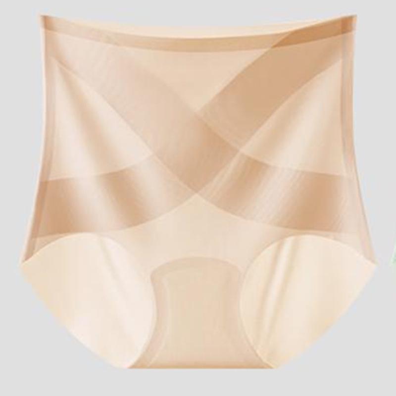 Ice Silk High Waist Cross Abdomen Control Panties - Seamless, Breathable, Quick-Drying Lift for Women