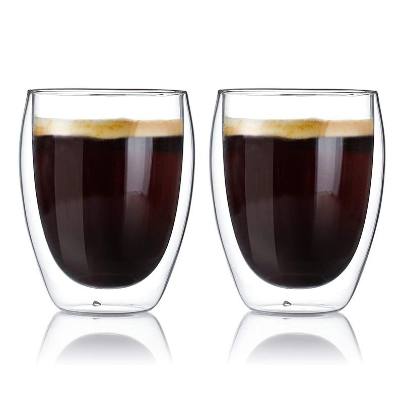 2Pcs 12OZ Double Wall Glass Cups Insulated Coffee Mug Tea Milk Juice Latte Cup Borosilicate Drinking Glasses for Ice Hot Drinks