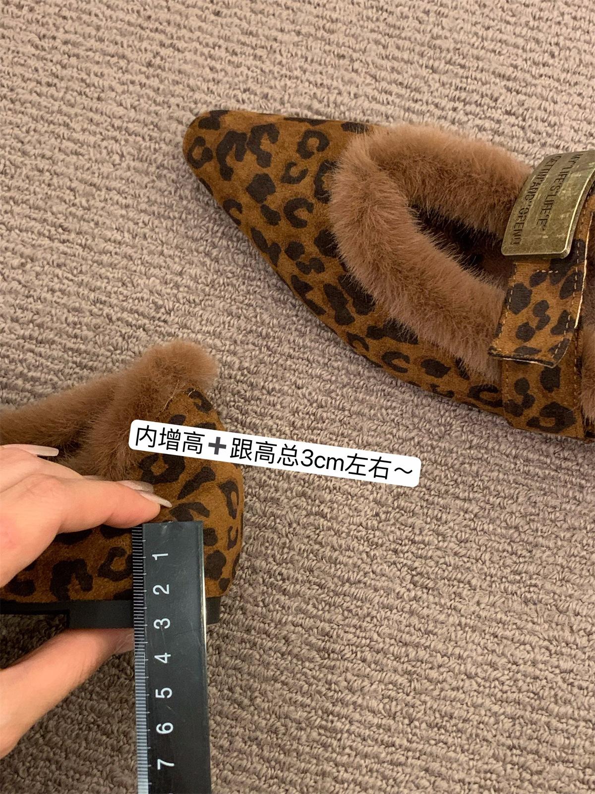 

Туфли Мэри Джейн на скрытой платформе с острым носком и леопардовым принтом, пушистые женские туфли 2025 новая коллекция осень-зима, бархатные теплые хлопковые туфли, одинарные туфли 39