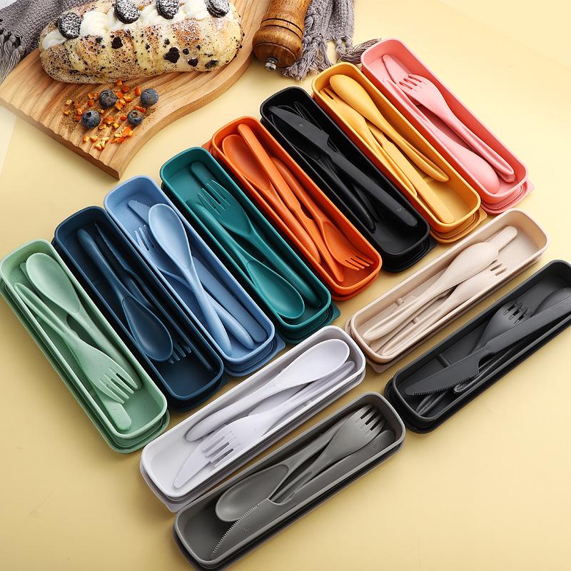 Wheat Straw Travel Cutlery Set: Knife, Fork, Spoon with Storage Box