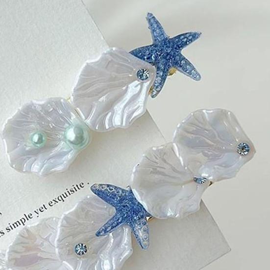 1 Pair Hairpins Imitation Shell Starfish Decor Hair Clips Ocean Style Summer Side Bang Hair Pins Hair Accessories