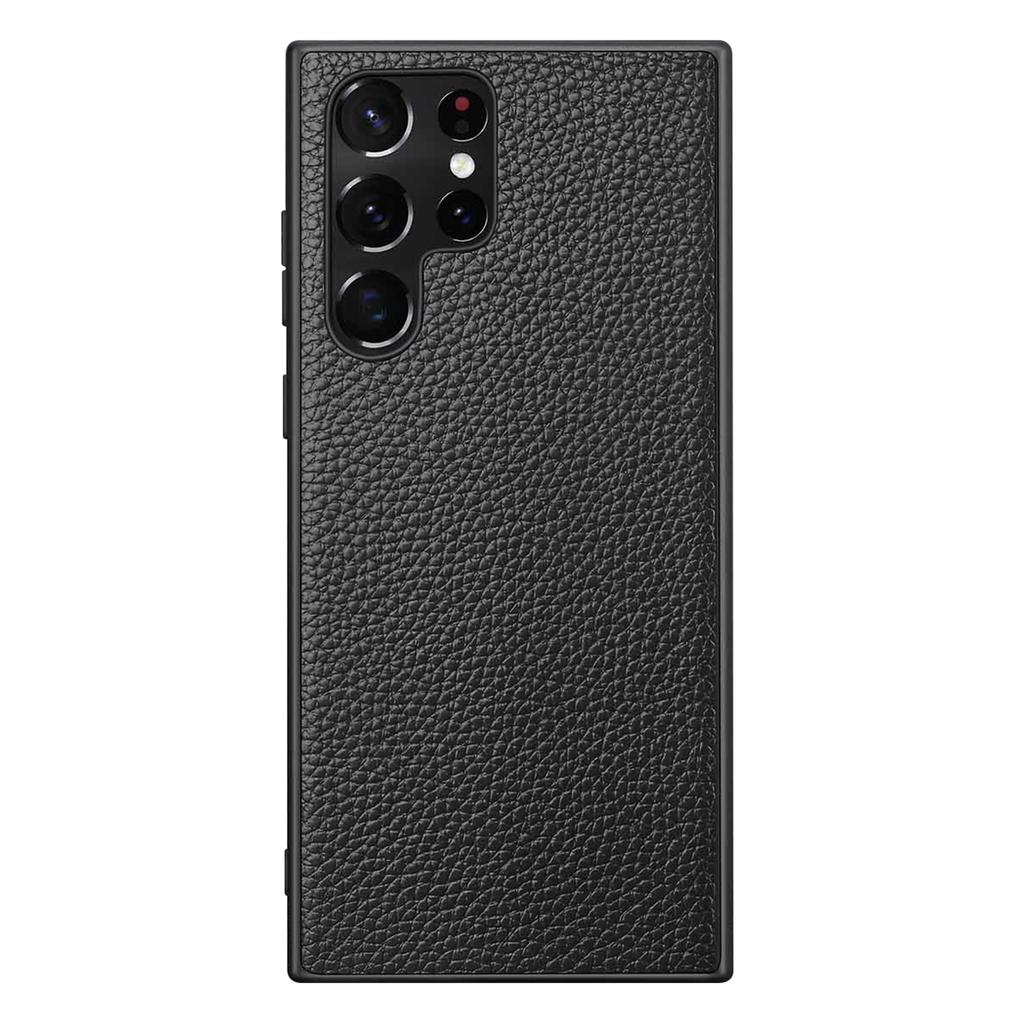 For Samsung Galaxy S25 Ultra Case Litchi Texture Genuine Leather Coated PC + TPU Phone Back Cover