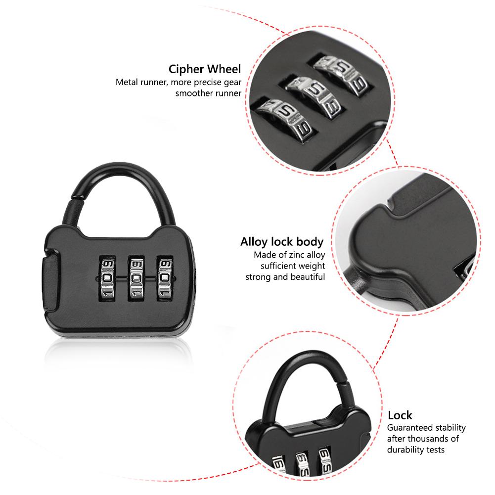 3 Digit Combination Password Lock Portable Zinc Alloy Carrying Case Lock Padlock