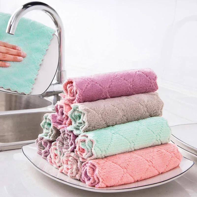 1/3Pcs Kitchen Dish Towels Dish Cloths Absorbent Kitchen Towels Coral Velvet Dishcloths Nonstick Oil Fast Drying Washcloths