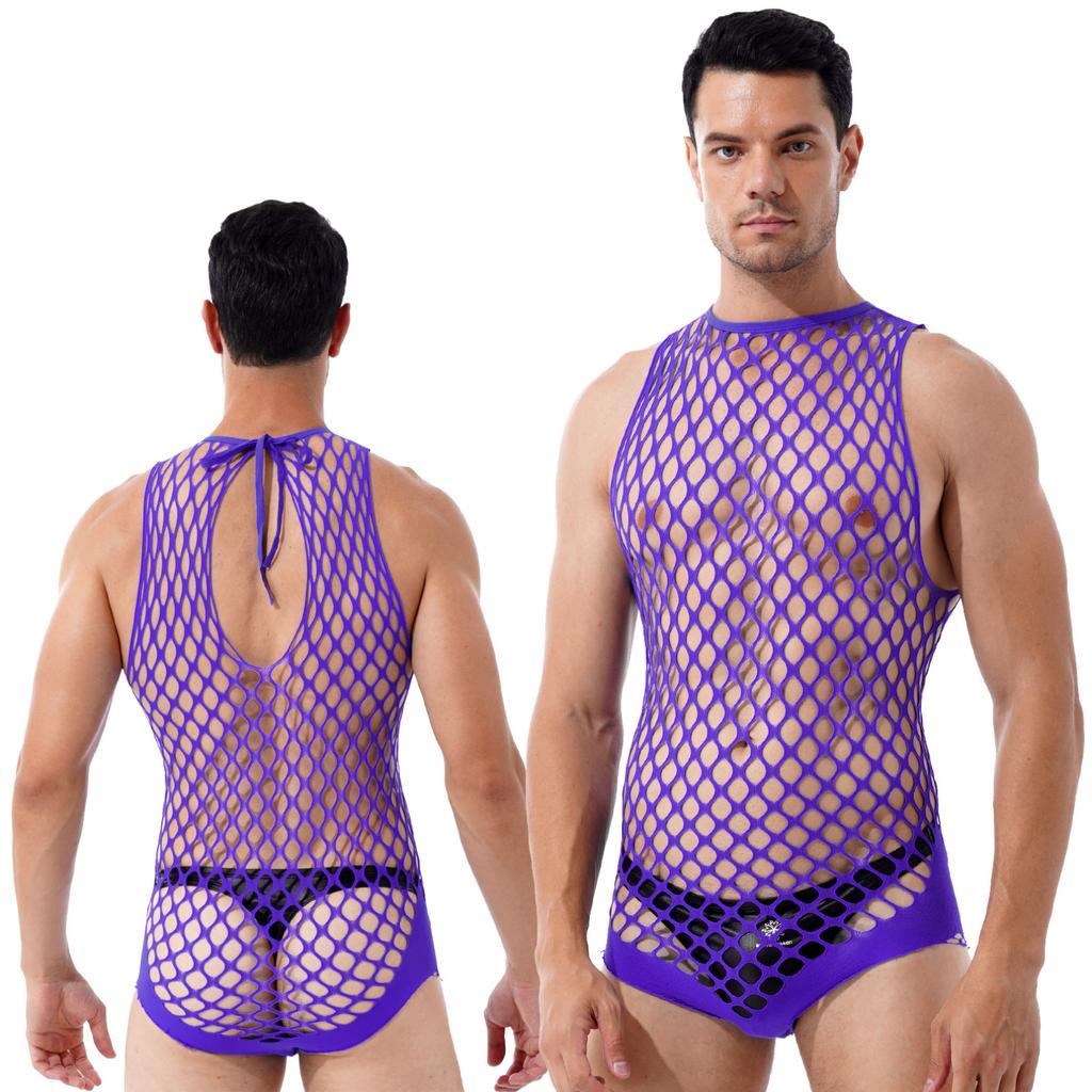 Men Swimwear Fishnet Cover Up Dress Stretchy Swimsuit for Bathing Suits