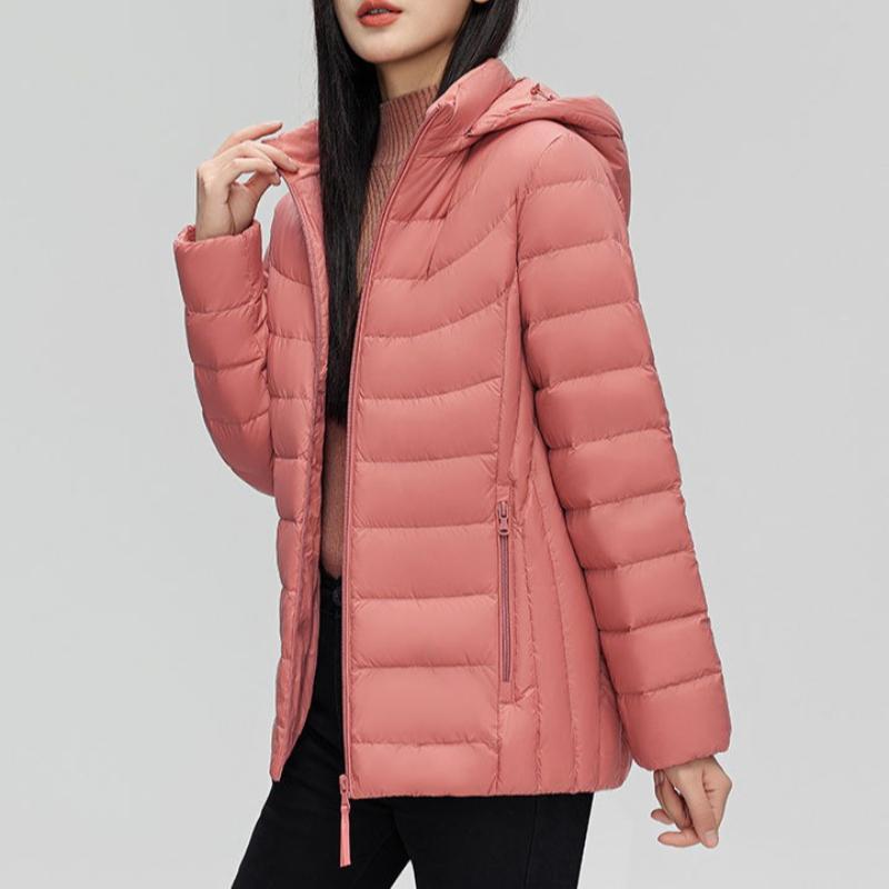 Women's 90% White Duck Down Simple Solid Color Hooded Detachable Lightweight Down Jacket