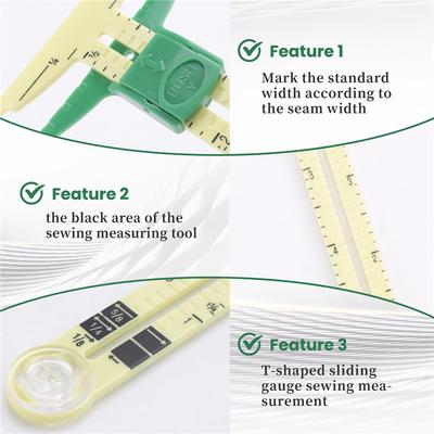 2025 Trend T-Shaped Sliding Gauge Sewing Measurement, Using 4 Colors Of Fabric Thermal Erasing Pen, 5 In 1 Sewing Ruler Tool