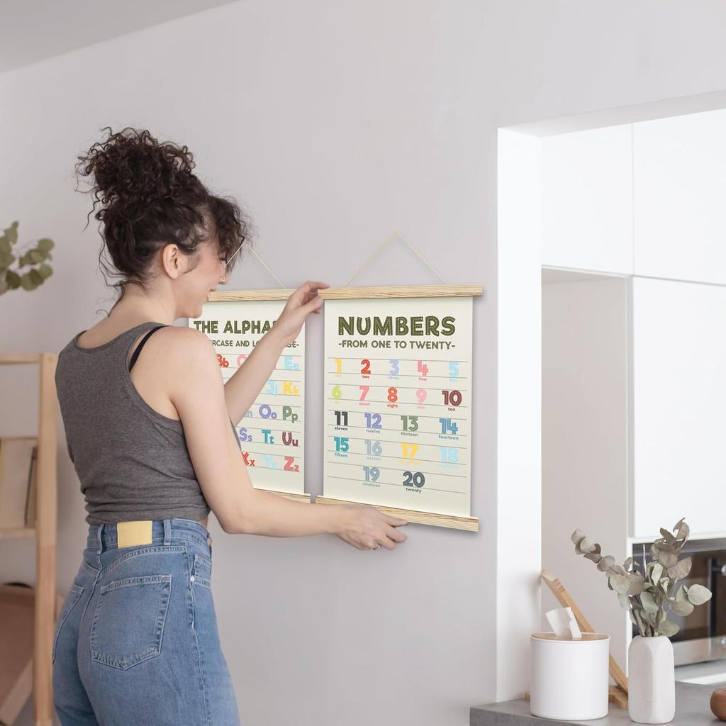 QUDNCR Alphabet Chart And Number Poster Hanger Frame, Educational Wall Art For Classroom Homeschool, Learning Posters For Kids Toddlers, Nursery