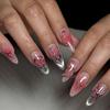 24pcs Manicure Long Almond False Nails Simple Cherry Color Fake Nials French Detachable Press on Nails Women
