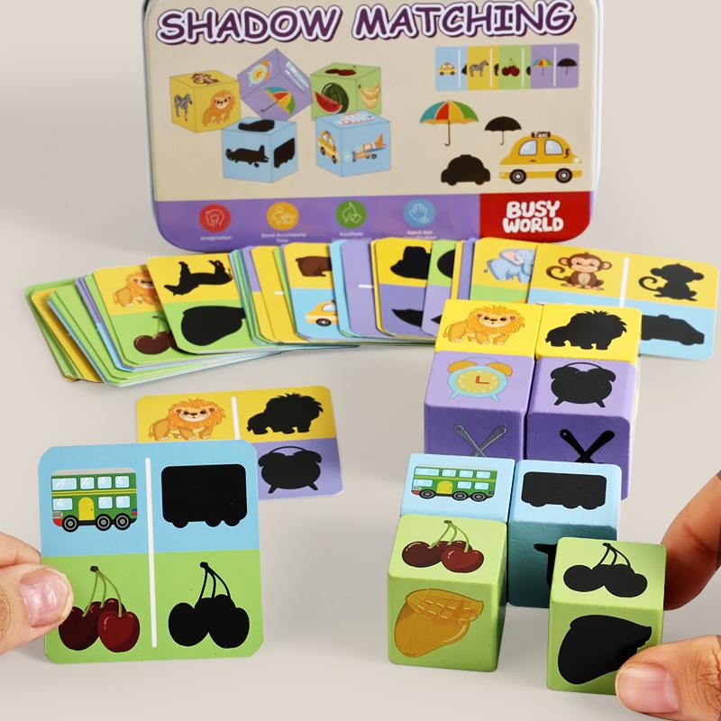 Houten schaduwspel voor kinderen, bouwsteenpuzzel, vroege educatie, dierpatroon matching, educatief speelgoed