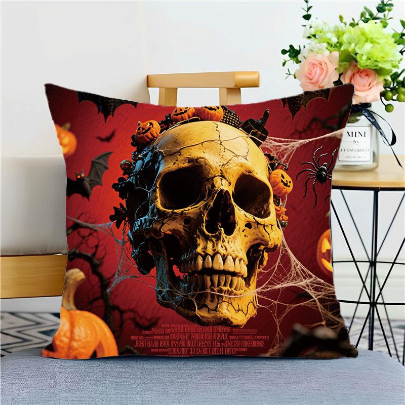 Halloween Skull Theme Throw Pillow Covers With Digital Printing Of Short Plush Fabric Car-Shaped Sofa Cushion Office Home Decor