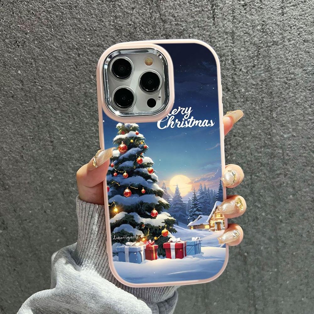 N110 Happy New Year Merry Christmas snowman Soft Phone Cases for iPhone 16Pro Max Xiaomi 11 Lite 5G NE Redmi Plating Frame Camera Protector Back Cover