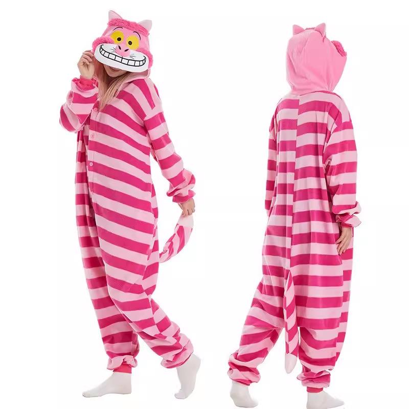 Disney Grinsekatze Unisex Cartoon Einteiler Pyjama, Cooler Winter Einteiler Pyjama, Halloween Kostüm, Hochwertiges Rollenspiel Kostüm. L pink