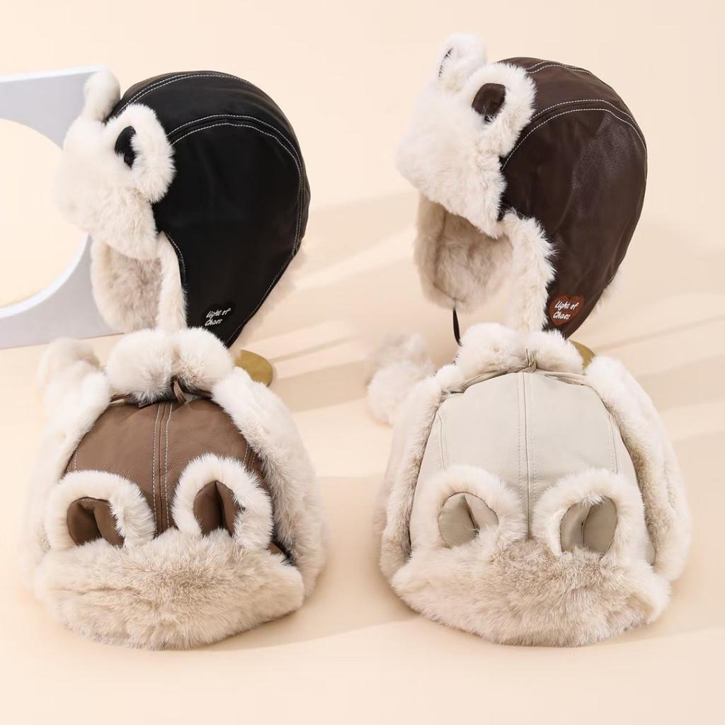 Cotton hat men's and women's winter thickened Lei Feng hat chain cloth label cycling ear protection flying hat tide