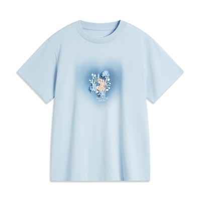 Disney Collaboration Cartoon Letter Round Neck Pullover Short Sleeve T-Shirt Women Tops Cloud-Blue AHSU770-2