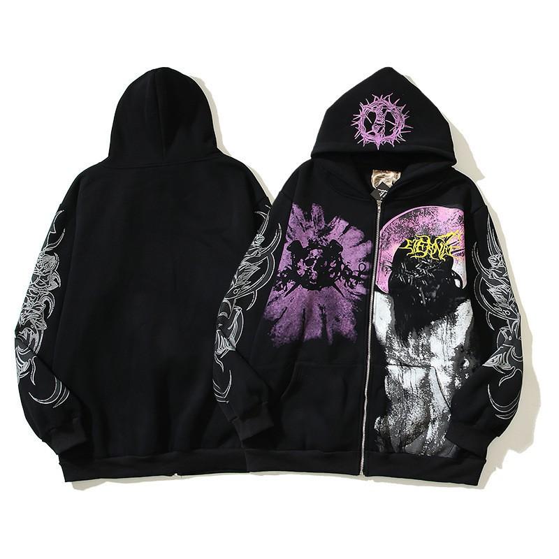 Skull 3D Print Zip-Up Hoodie Men Women Casual Hip Hop Loose Fit Sweatshirt