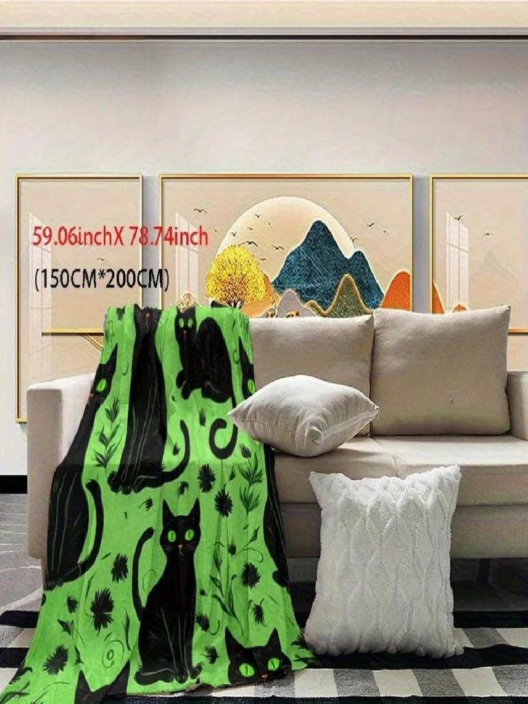 Pc Whimsical Black Cat Floral Print Flannel Blanket Soft Warm AllSeason Throw for Sofa Bed or Camping Perfect Gift