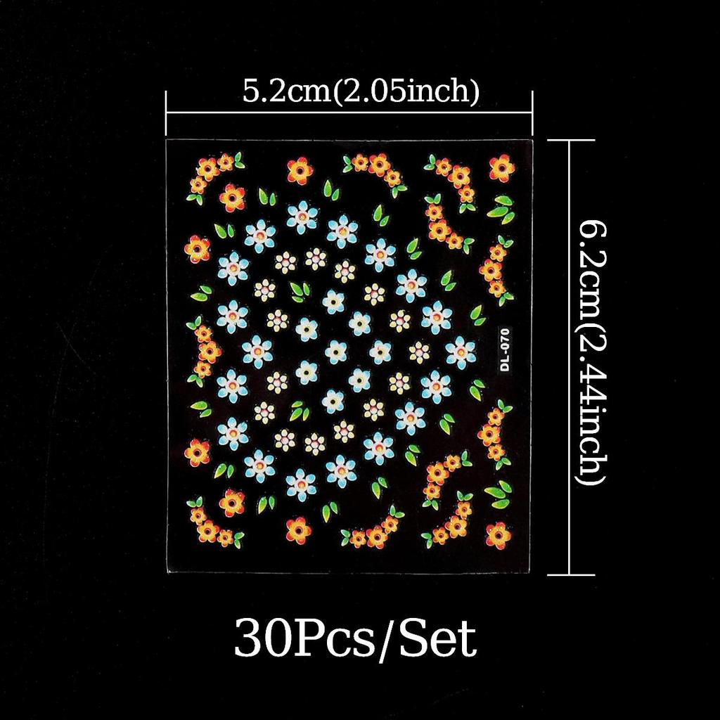 30 Pegatinas de Uñas de Flores de Verano Coloridas Rosas 3D Autoadhesivas Diseños de Pegatinas de Uñas Autoadhesivas Encantos Decoración de Arte de Uñas DIY