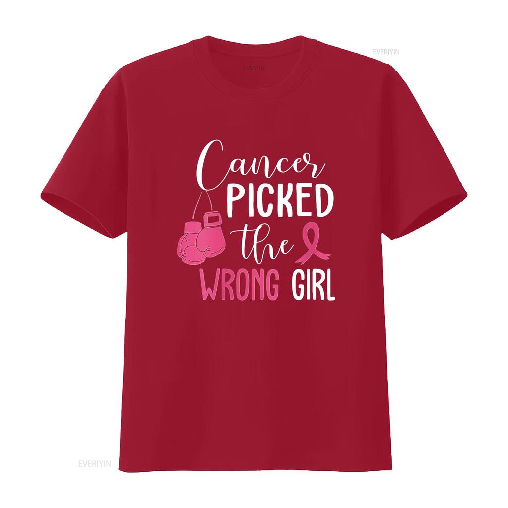 Womens Cancer Picked The Wrong Girl Breast Awareness Round Neck T Shirt Black vintage Washed Slightly fashion Casual