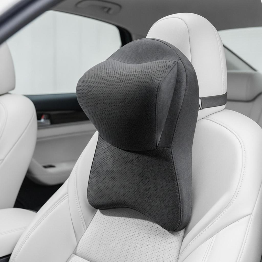 High Density Leather Headrest Cushion with Adjustable Strap Slow Rebound Car