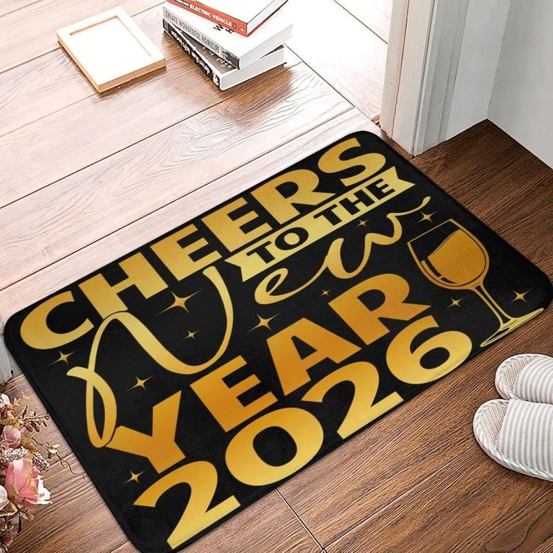 Happy New Year 2026 Door Mat Absorbent Non-Slip Home Decorative Carpet for Hallway Doorway Bathroom Kitchen Living Room Bedroom