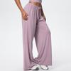 Women's Wide-Leg Brushed Fleece Pants with Drape Pockets and Elastic Drawstring