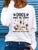 Women's Spring and Summer Casual Slogan Dog Print Round Neck Solid Color Long Sleeved Pullover T-Shirt