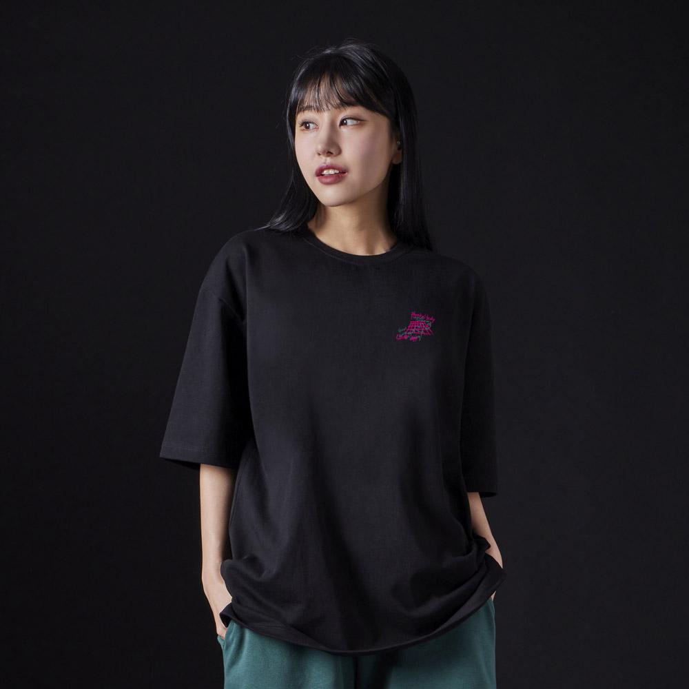 ASTRAL PROJECTION [Oversized] Graffiti 13-Count Cotton Round Neck Short Sleeve T-Shirt_Black