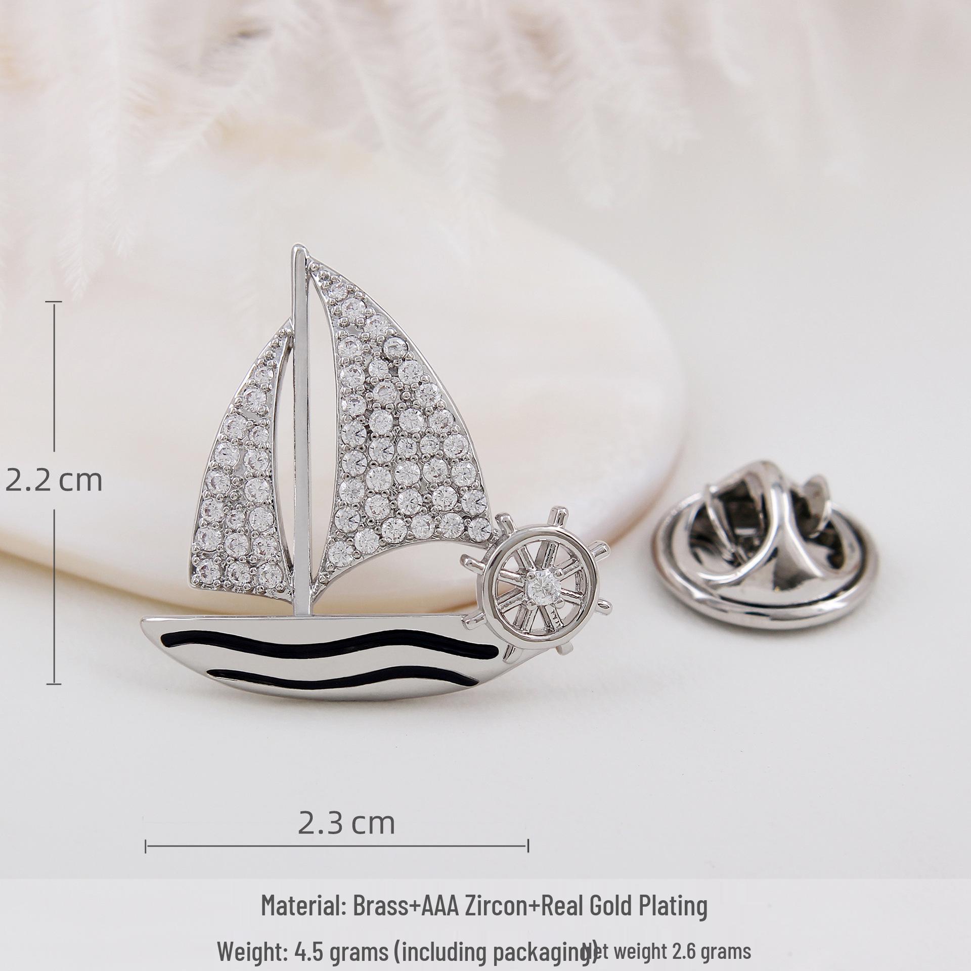 Luxury Zirconia Sailboat Flower Brooch for Men Women – Elegant Suit Lapel Pin Accessory