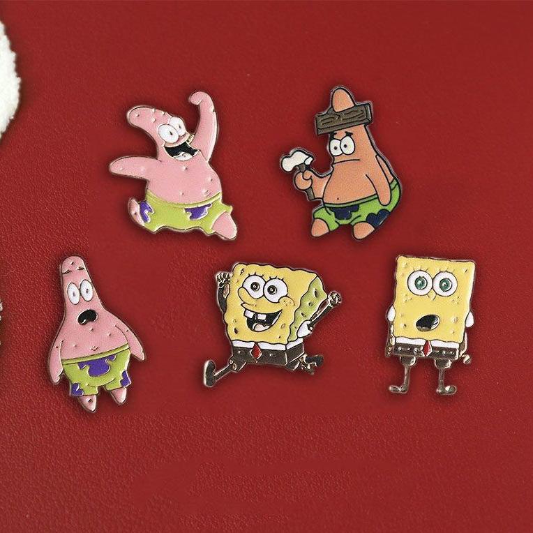 SpongeBob SquarePants Brooch Patrick Star Cute Japanese Cartoon Pin Male and Female Student Couple Personality Metal Badge