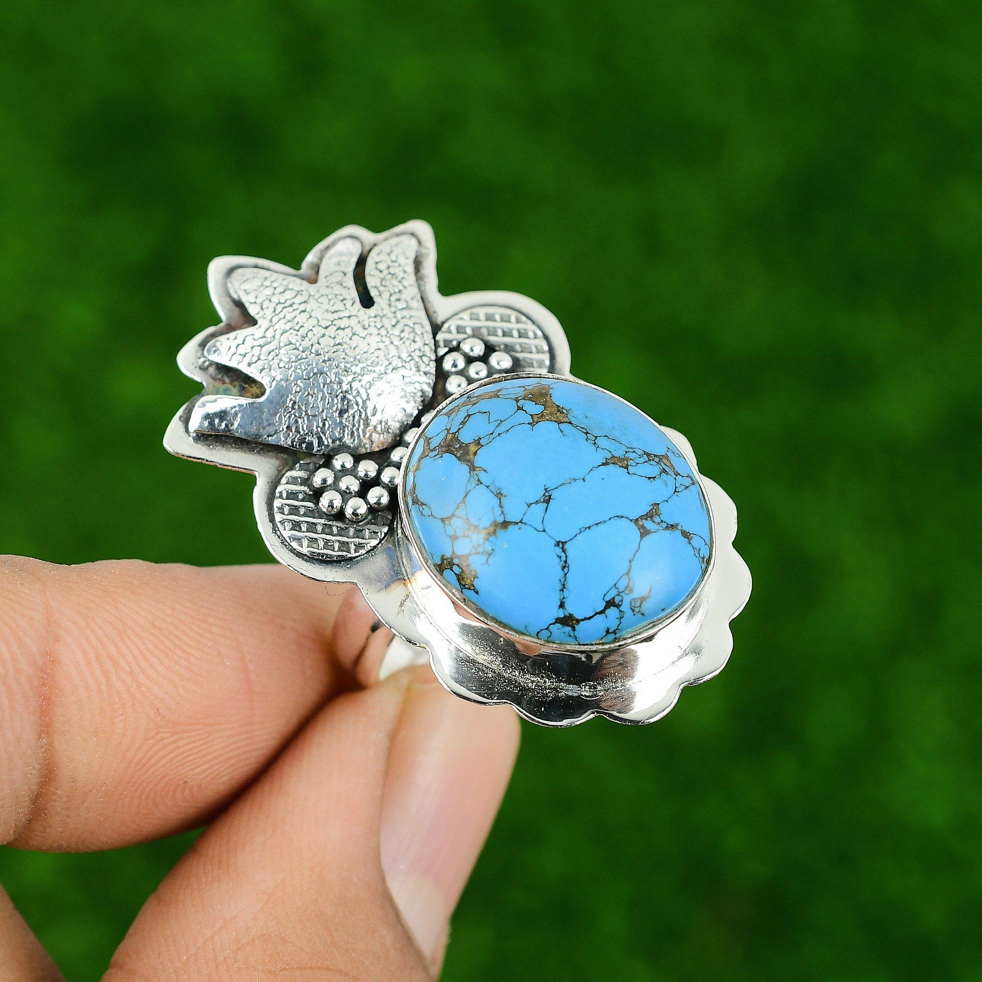 

Sterling Silver Oval Natural Tibetan Turquoise Promise Stackable Ring Jewelry Adjustable