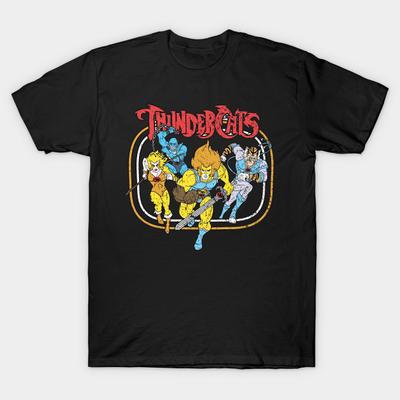 Men Black Print T-shirt Thunder Cats No-Cut Transfer Paper Print Cotton Tshirt