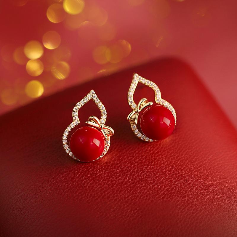 Silbernadel Zirkon Harz Kürbis Ohrstecker Neue Chinesische Retro Tägliches Pendeln Vielseitige Ohrringe Leichter Luxus Ohrringe